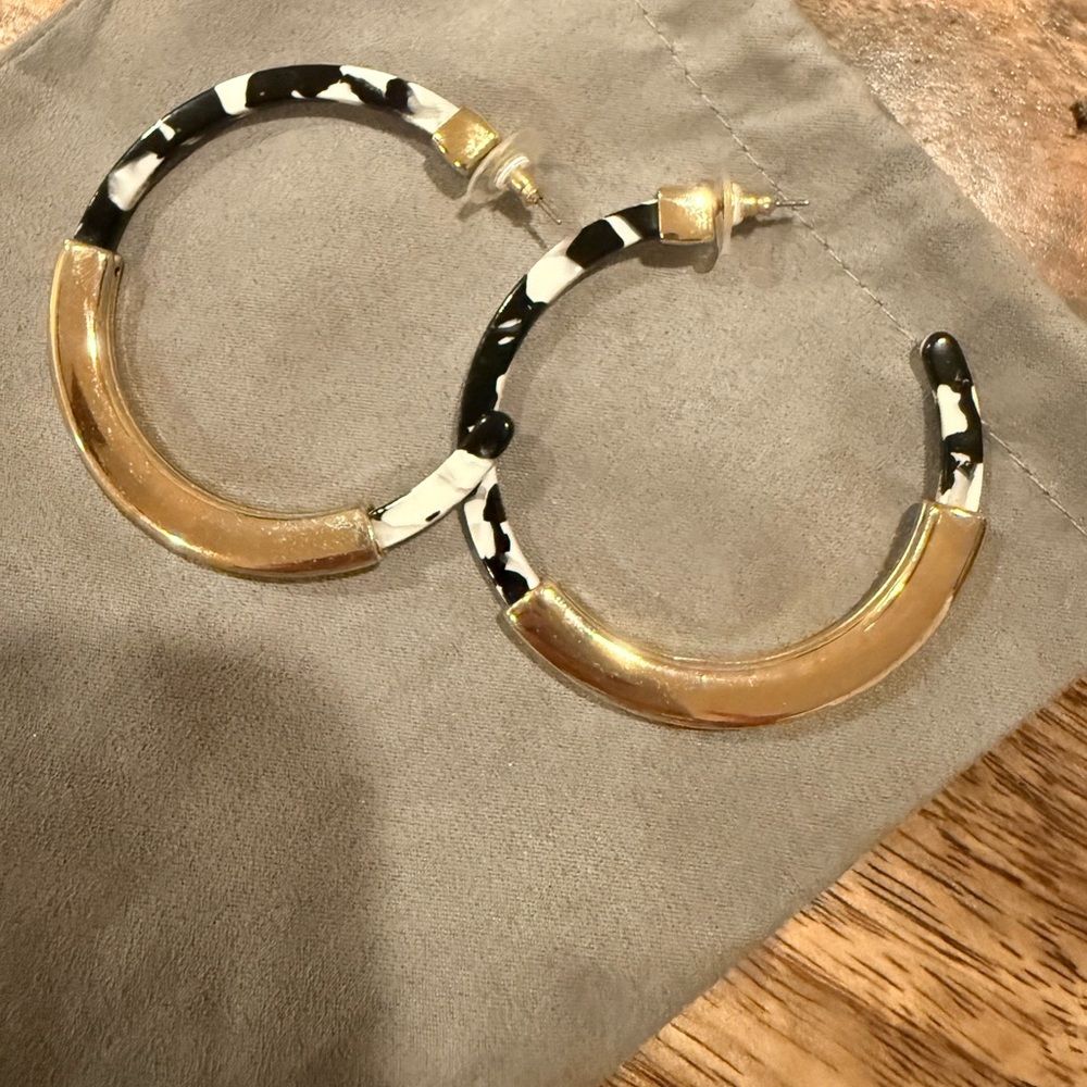 Gold and Black Hoop Earrings